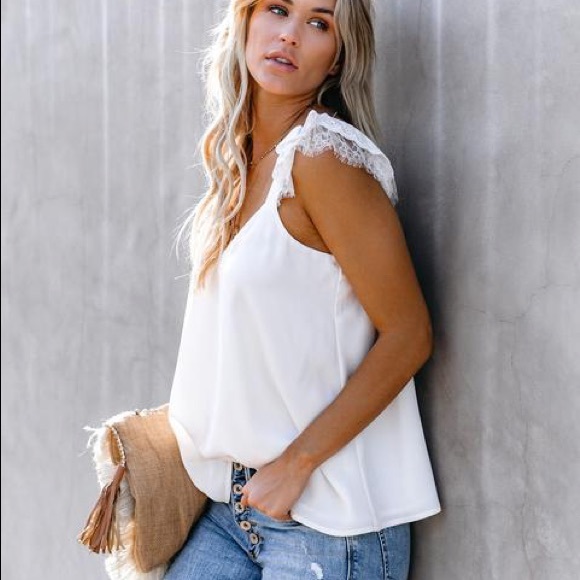 LAST ONE -Picturesque Lace Detailed Tank - White - Picture 3 of 8